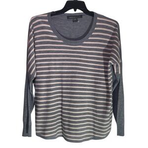 French Connection Gray and Pink Striped Sweater sz XL